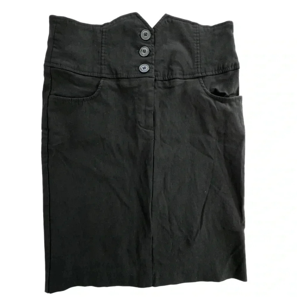 Black Bodycon Stretch Pencil Skirt, High Waisted with three Buttons work office
